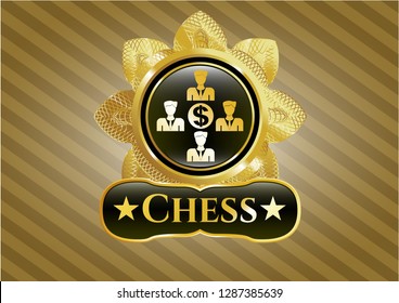  Gold emblem with business teamwork and money icon and Chess text inside