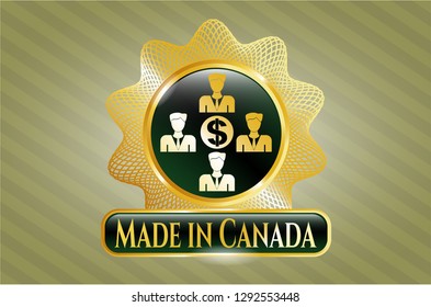  Gold emblem with business teamwork and money icon and Made in Canada text inside