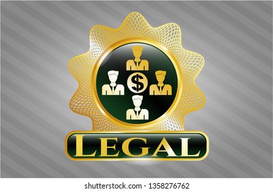  Gold emblem with business teamwork and money icon and Legal text inside