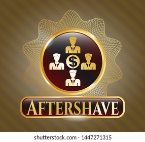  Gold emblem with business teamwork and money icon and Aftershave text inside