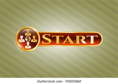  Gold emblem with business teamwork and money icon and Start text inside