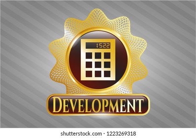  Gold emblem with calculator icon and Development text inside