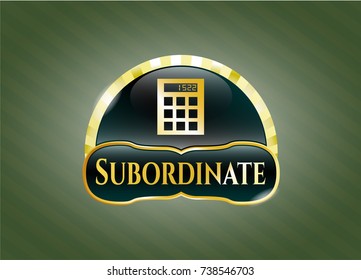  Gold emblem with calculator icon and Subordinate text inside