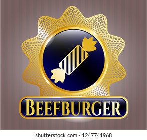  Gold emblem with candy icon and Beefburger text inside