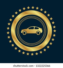 gold emblem with car icon. gold car icon.