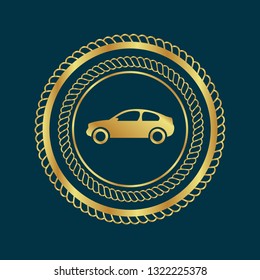 gold emblem with car icon. gold car icon.