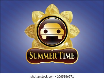  Gold emblem with car seen from front icon and Summer Time text inside