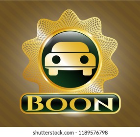  Gold emblem with car seen from front icon and Boon text inside