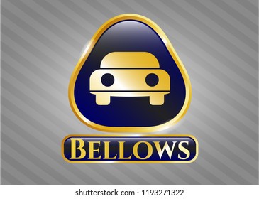  Gold emblem with car seen from front icon and Bellows text inside