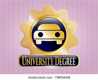  Gold emblem with car seen from front icon and University Degree text inside