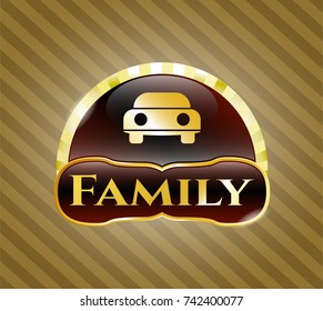  Gold emblem with car seen from front icon and Family text inside