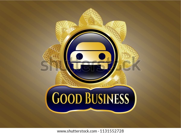  Gold emblem with car seen from front icon and\
Good Business text inside