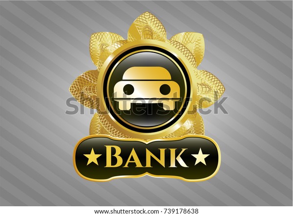  Gold emblem with car seen from front icon and\
Bank text inside