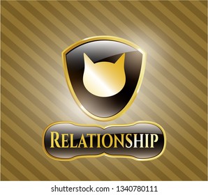  Gold emblem with cat face icon and Relationship text inside