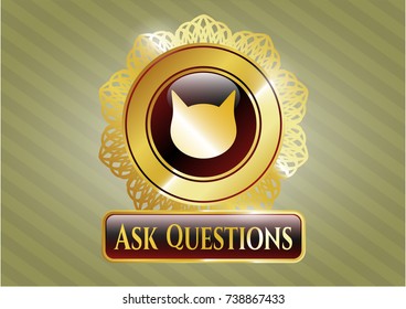  Gold emblem with cat face icon and Ask Questions text inside