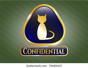  Gold emblem with cat icon and Confidential text inside