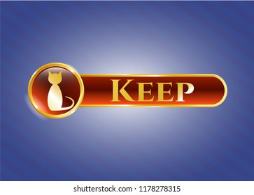  Gold emblem with cat icon and Keep text inside