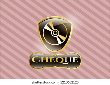  Gold emblem with CD or DVD disc icon and Cheque text inside
