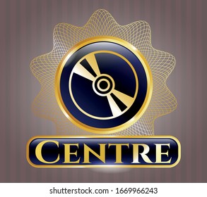  Gold emblem with CD or DVD disc icon and Centre text inside