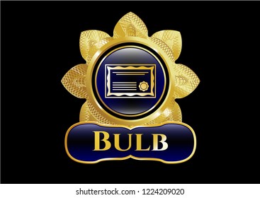  Gold emblem with certificate icon and Bulb text inside