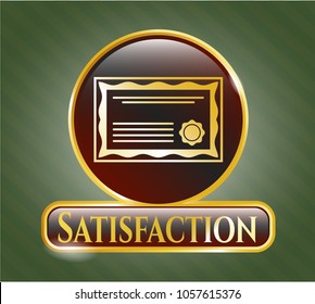  Gold emblem with certificate icon and Satisfaction text inside