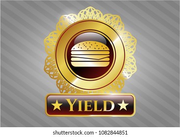  Gold emblem with cheeseburger icon and Yield text inside