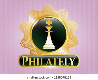  Gold emblem with chess king icon and Philately text inside