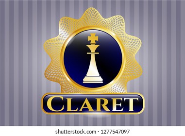  Gold emblem with chess king icon and Claret text inside