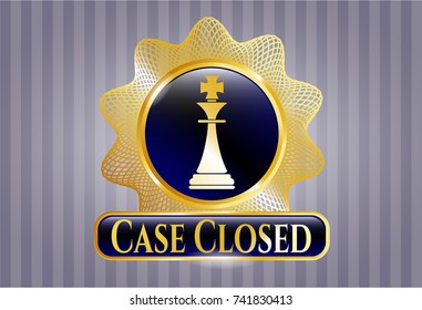  Gold emblem with chess king icon and Case Closed text inside