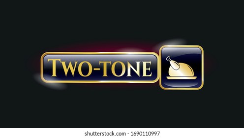  Gold emblem with chicken dish icon and Two-tone text inside