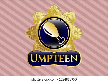  Gold emblem with chicken leg icon and Umpteen text inside