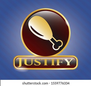  Gold emblem with chicken leg icon and Justify text inside