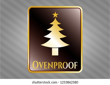  Gold emblem with christmas tree icon and Ovenproof text inside