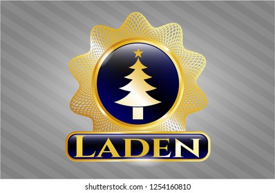  Gold emblem with christmas tree icon and Laden text inside