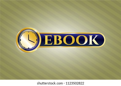  Gold emblem with clock, time icon and ebook text inside