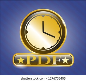  Gold emblem with clock, time icon and PDF text inside