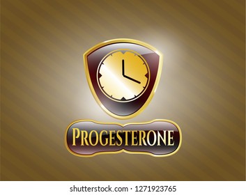  Gold emblem with clock, time icon and Progesterone text inside