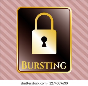  Gold emblem with closed lock icon and Bursting text inside
