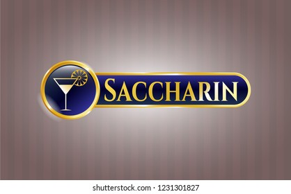  Gold emblem with cocktail glass icon and Saccharin text inside