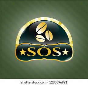  Gold emblem with coffee bean icon and SOS text inside