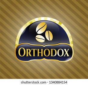 Gold emblem with coffee bean icon and Orthodox text inside