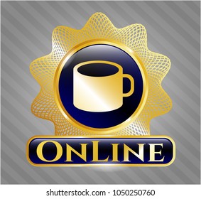  Gold emblem with coffee cup icon and Online text inside