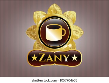  Gold emblem with coffee cup icon and Zany text inside