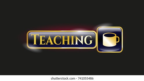  Gold emblem with coffee cup icon and Teaching text inside