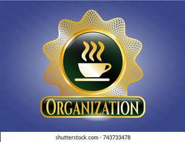  Gold emblem with coffee cup icon and Organization text inside