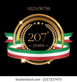 gold emblem with colored ribbon of the italy flag for the 207th anniversary of the independence of the country a italy