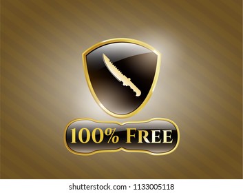  Gold emblem with combat knife icon and 100% Free text inside