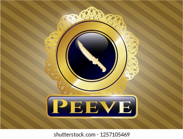  Gold emblem with combat knife icon and Peeve text inside