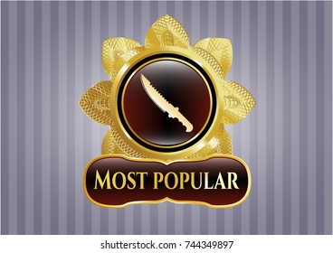  Gold emblem with combat knife icon and Most Popular text inside