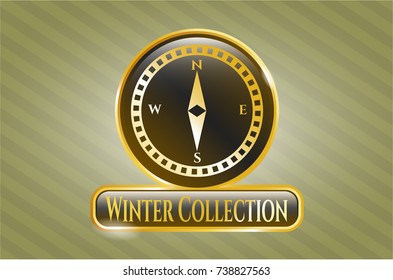  Gold emblem with compass icon and Winter Collection text inside